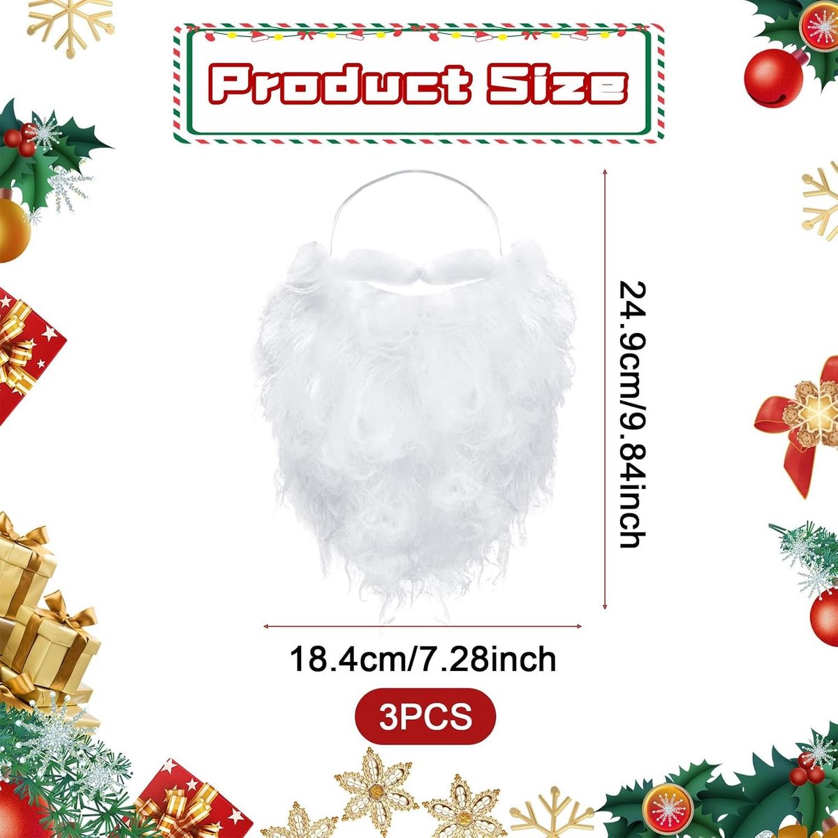 Kerstkostuum Accessoires: 3 Stuks Witte Kunstmatige Baard voor Santa Claus, Cosplay en Feestelijke Outfits voor Volwassenen en Tieners