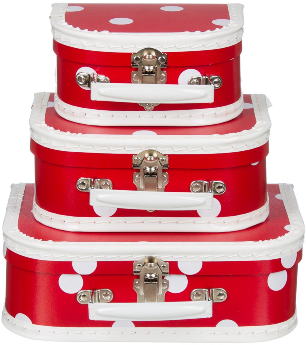 Kofferset - 3delig - 16-20-25cm - vintage rood met grote polkadot