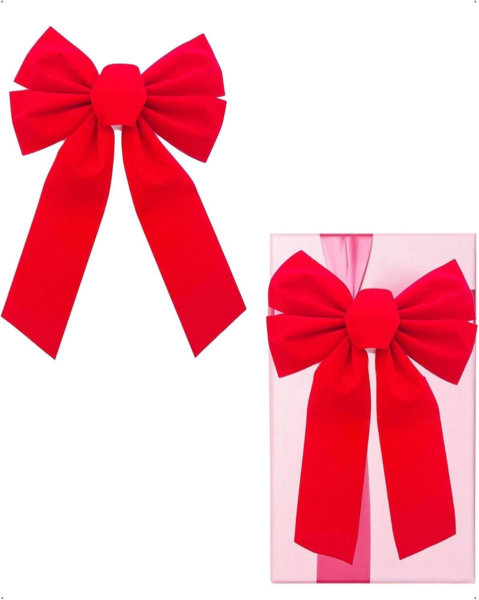 Grote rode kerststrikken van fluweel 24 x 33 cm voor deurdecoraties, kerstboomversiering, feestelijke verpakking en cadeauverpakkingen