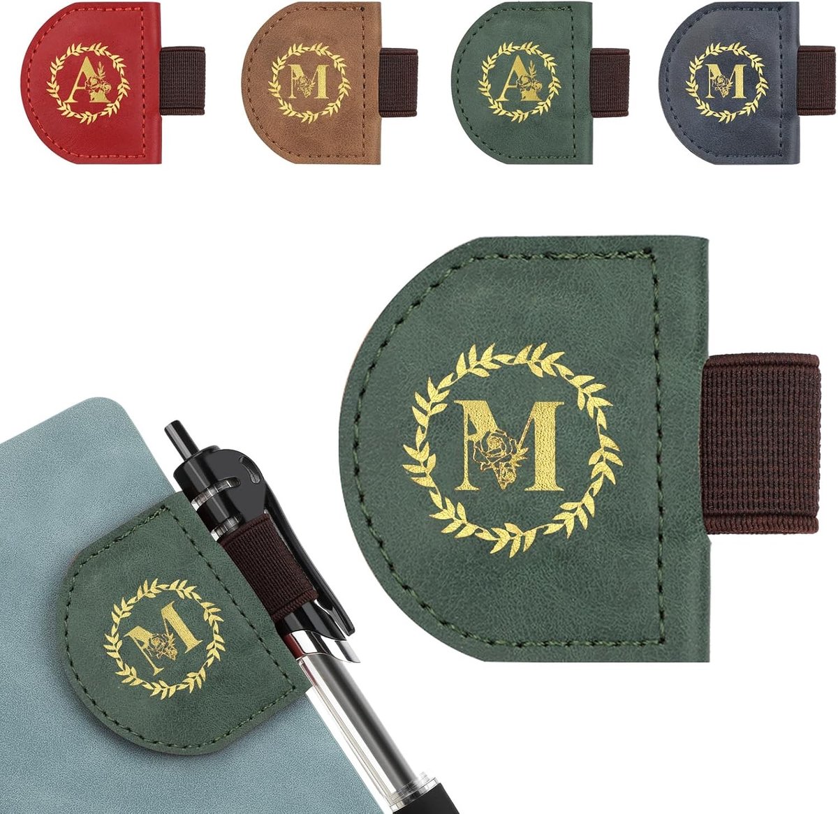 Magnetische Lederen Boekenlegger met Penhouder, Gepersonaliseerde Boekenmarker voor Boekenliefhebbers, Perfecte Cadeaus voor Lezers en Studenten, Groen