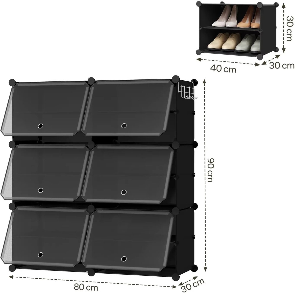 Vurnomi Schoenenkast -Opbergbox - Schoenen organizer - Schoenendoos - Sneakerbox - Stapelbaar - Shoe organizer -Set van 6 - Zwart