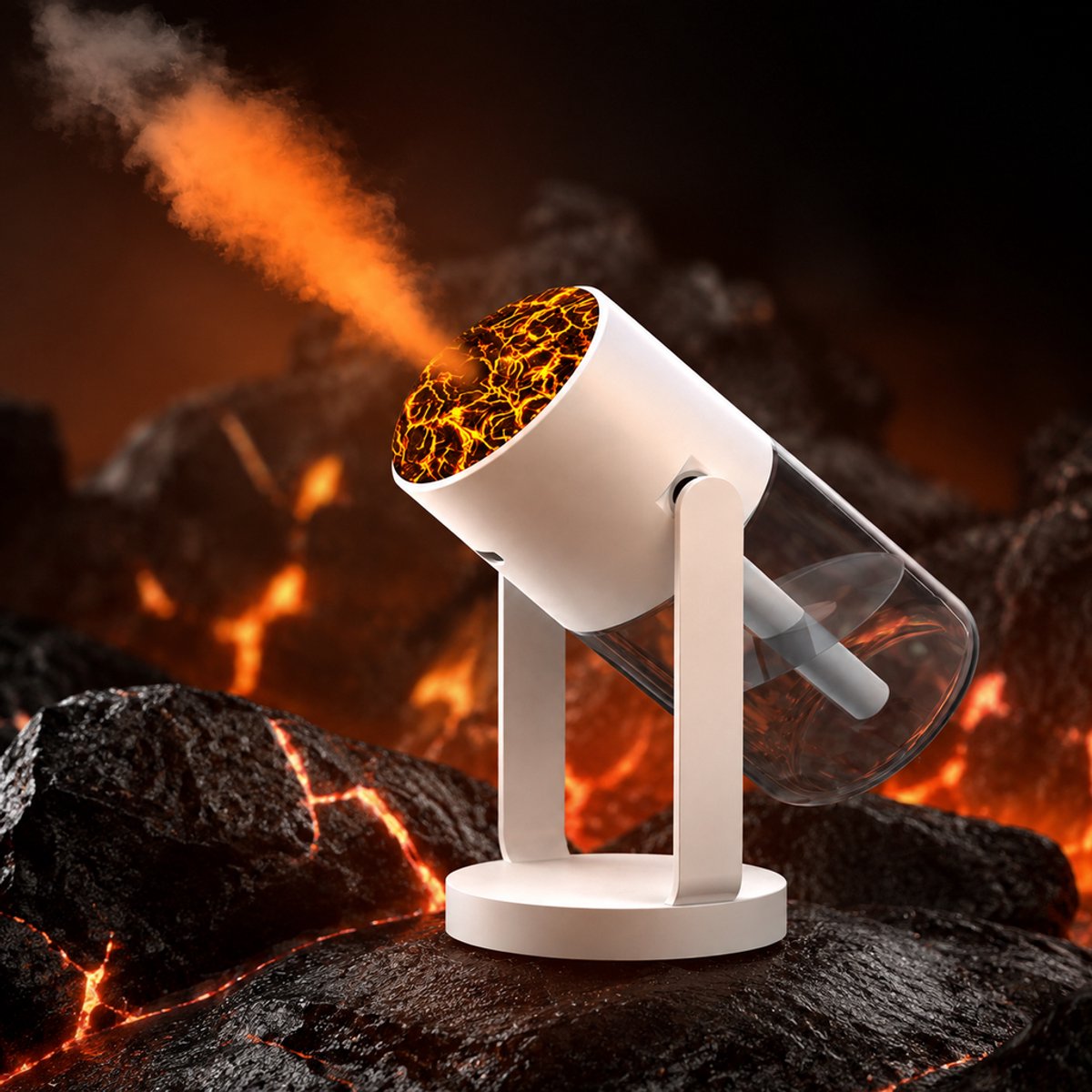 Namajunas Vulkaan Design Luchtbevochtiger - LED Sfeerverlichting - USB - Transparant Waterreservoir - Tafelmodel Humidifier voor Slaapkamer, Woonkamer en Kantoor - Wit