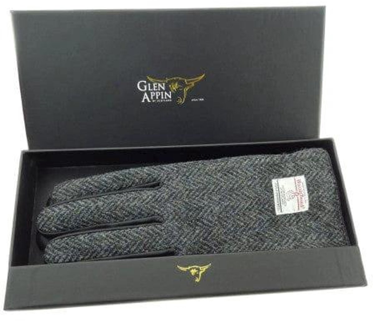 Heren Handschoenen Grijs gemêleerd met Zwart Leer - Harris Tweed - Glen Appin of Scotland L