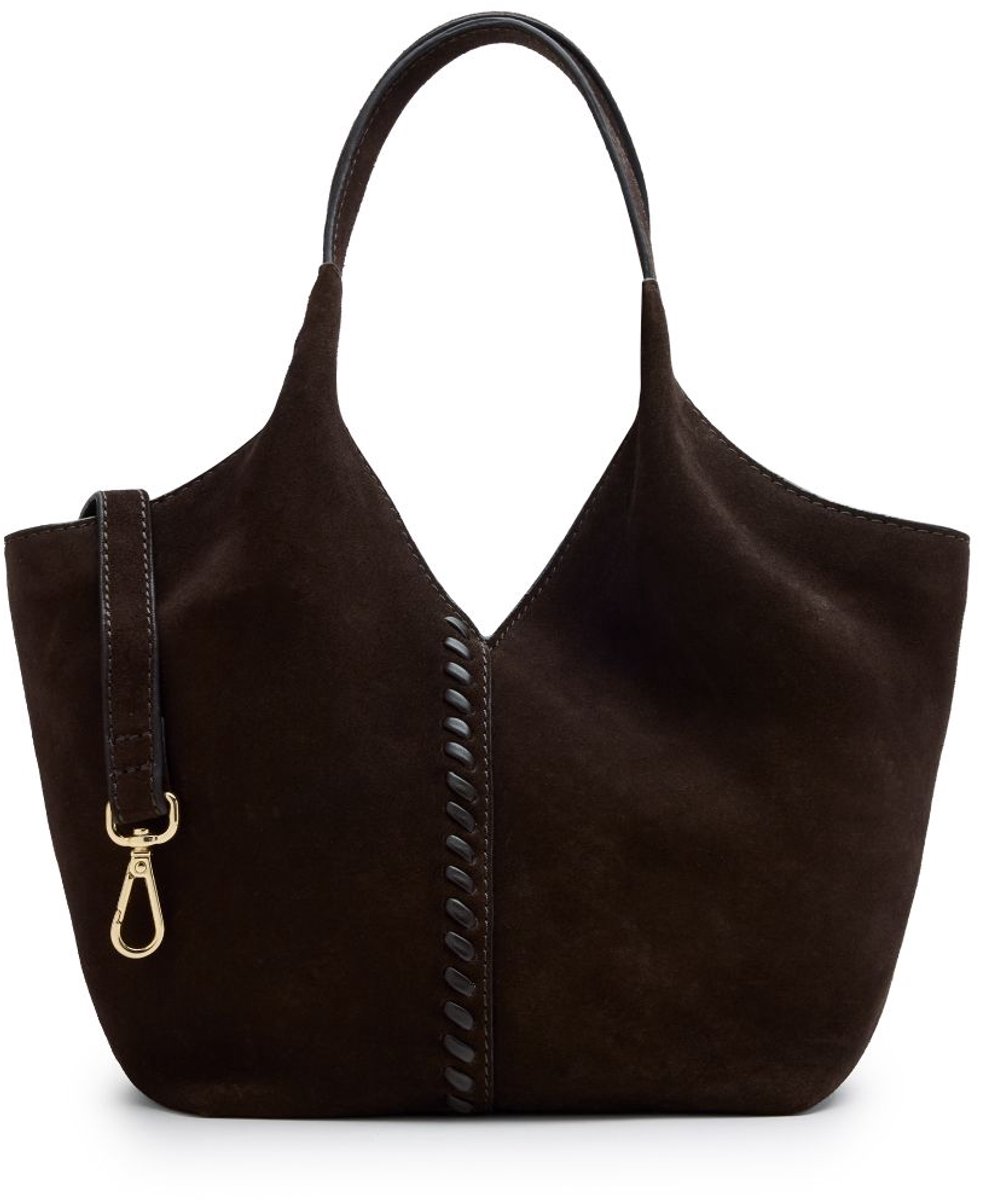 Manfield - Donkerbruine suède mini shopper