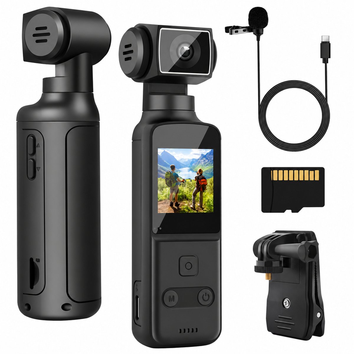 Bodycam 4K 60fps – Mini Vlogcamera met Beeldstabilisatie – 270° Draaibare Lens – Externe Microfoon – 64GB