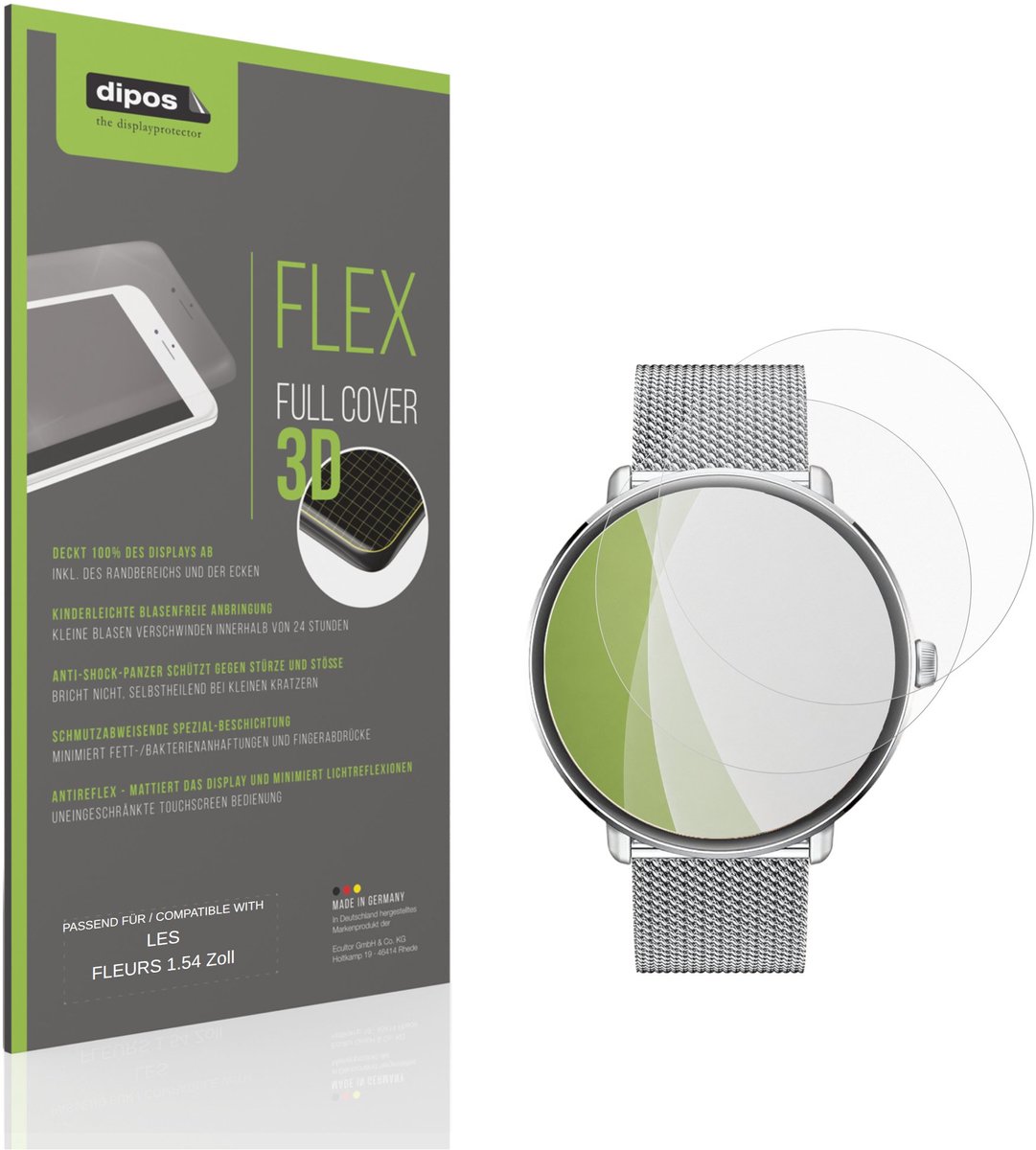 dipos FLEX – 2x Matte Screenprotector geschikt voor LES FLEURS 1.54 Inch | Volledige Schermbescherming | Case-Friendly