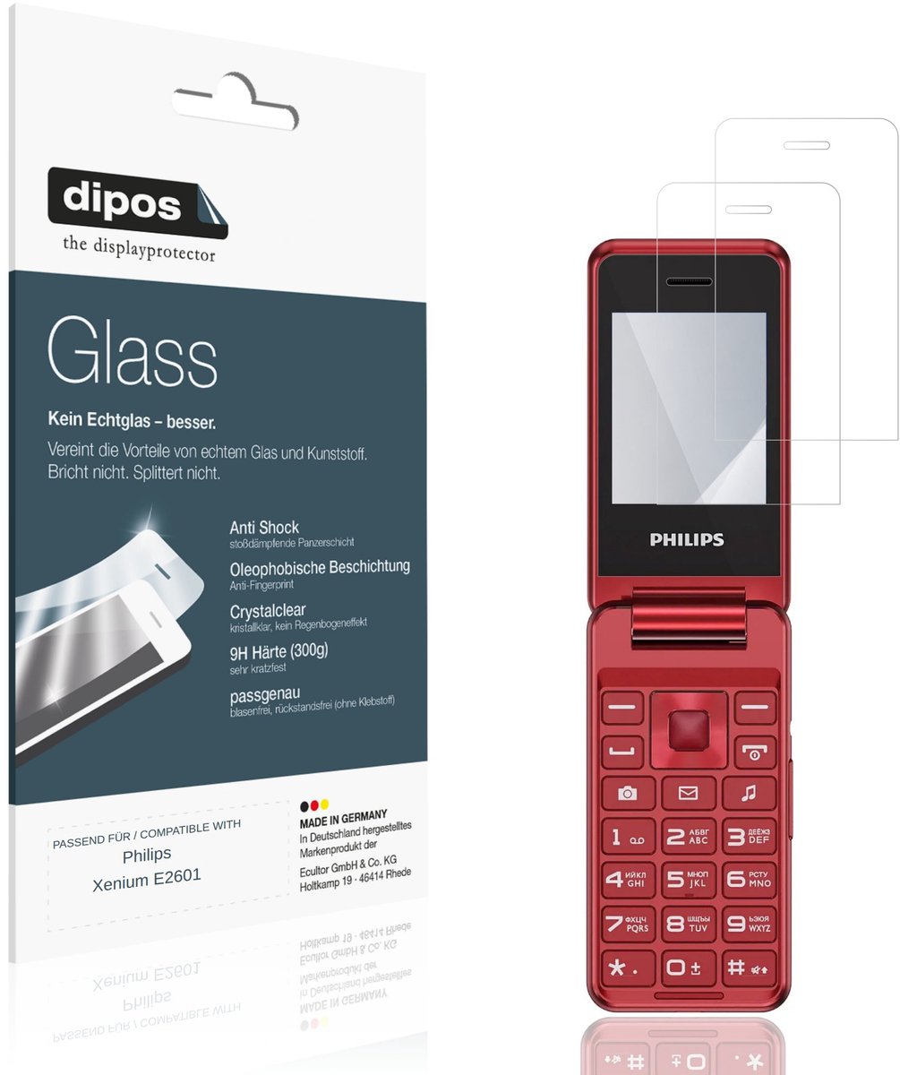 dipos – 2x Pantserfolie geschikt voor Philips Xenium E2601 | 9H Screenprotector