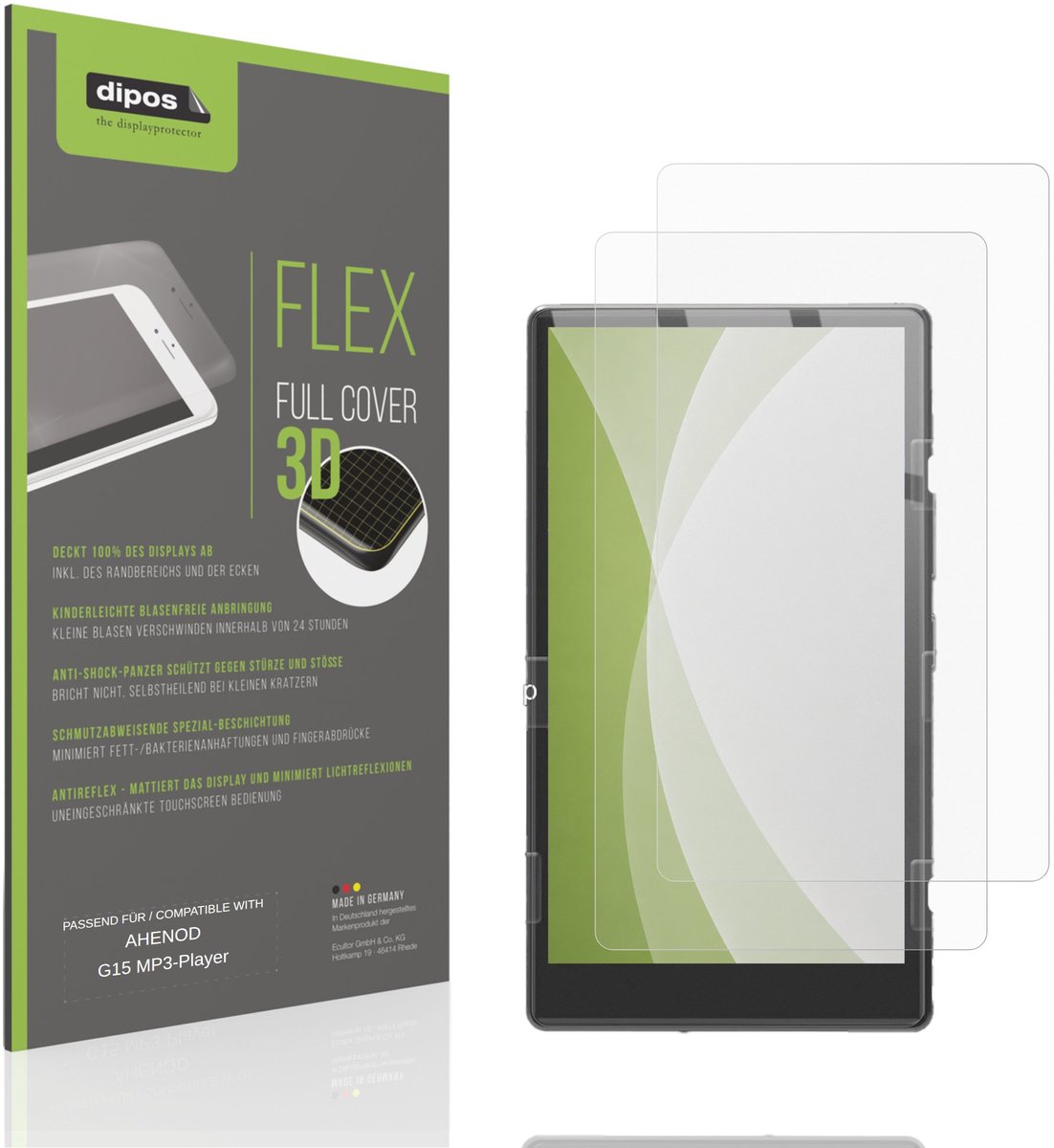 dipos FLEX – 2x Matte Screenprotector geschikt voor AHENOD G15 MP3-Player | Volledige Schermbescherming | Case-Friendly