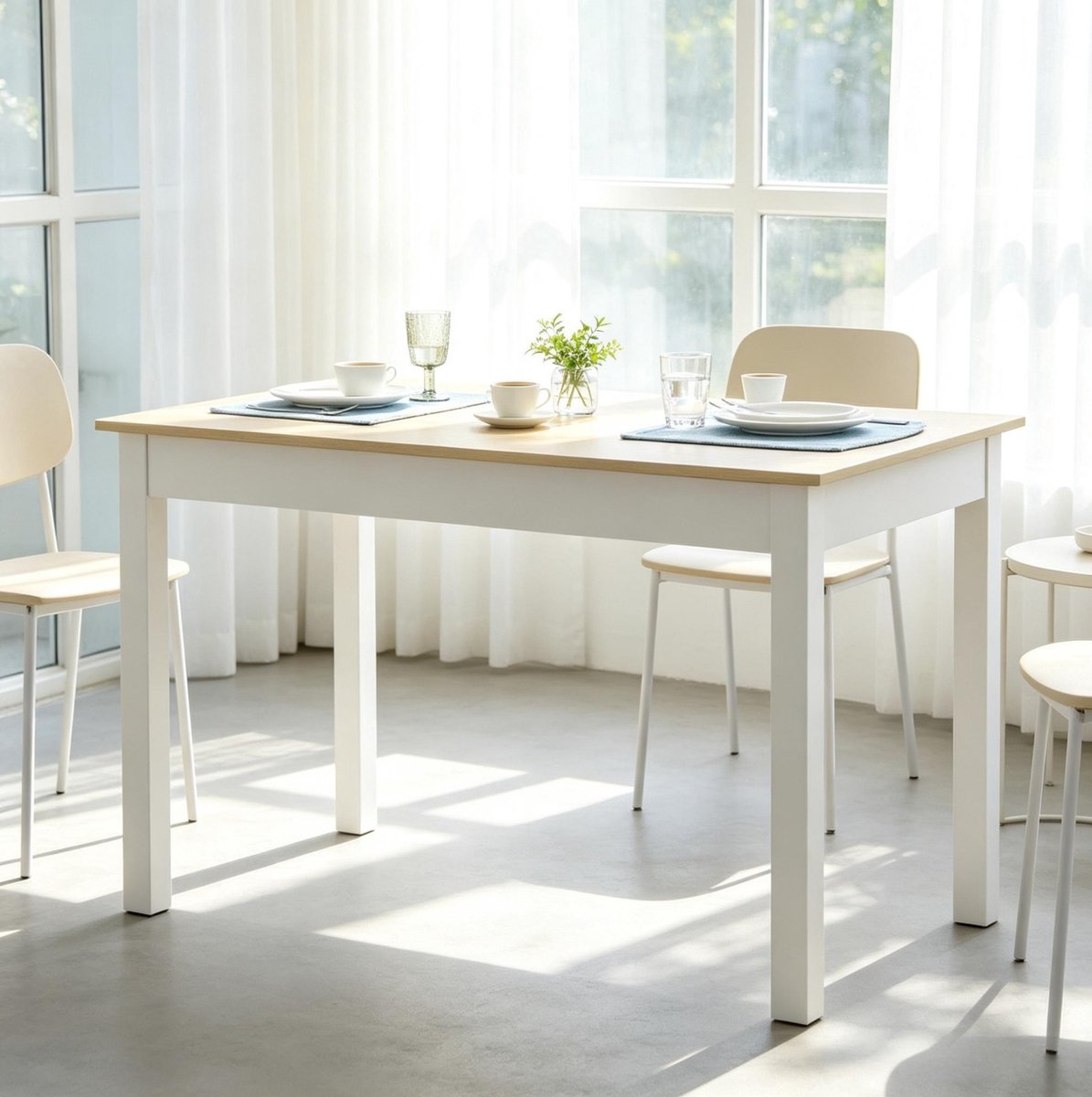 REDOM - Eettafel - Rechthoekig tafelblad - Vast ontwerp - Moderne stijl - Eetkamer, keuken of woonkamer - Spaanplaat - Eiken, wit - 119 x 70 x 75 cm