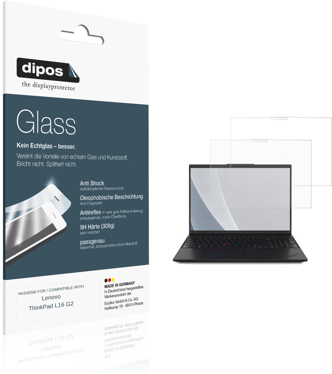 dipos – 2x Matte Pantserfolie geschikt voor Lenovo ThinkPad L16 G2 | 9H Screenprotector