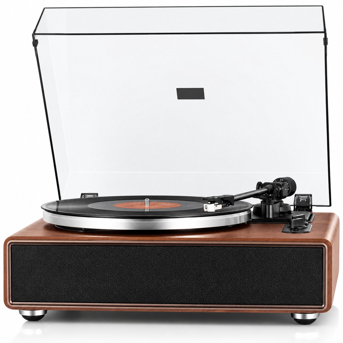 Platenspeler met Bluetooth 5.0 – Ingebouwde Speakers – Riemaandrijving 33/45 RPM – Voorversterker – Walnoot