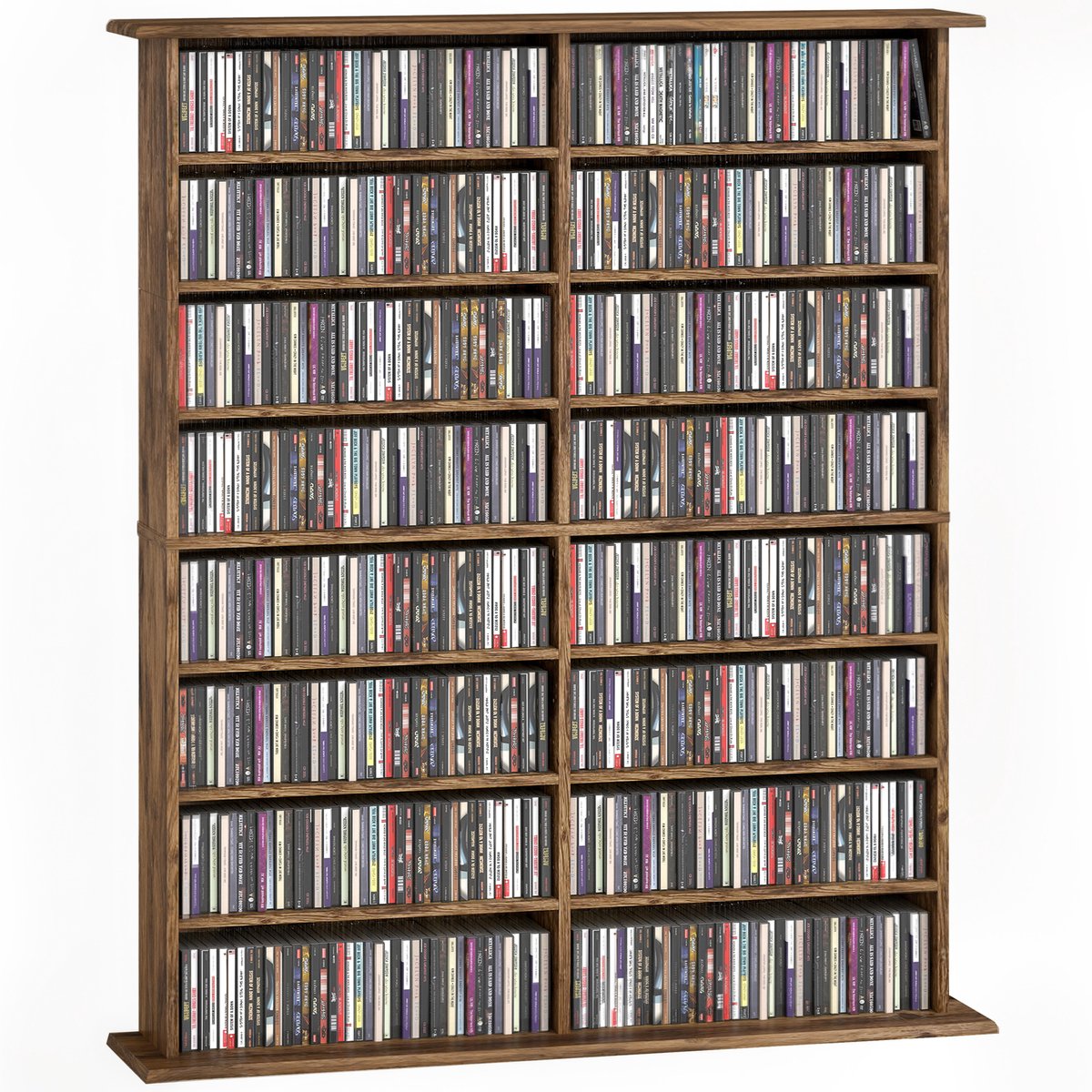 CD/DVD Opbergkast - 16 Vakken - 12 Verstelbare Schappen - Capaciteit 720 CD/396 DVD - Geschikt voor Blu-ray - Bruin