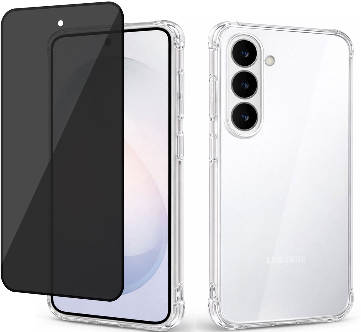 Hoesje + Privacy screenprotector geschikt voor Samsung Galaxy S26 FE - Luchtkussens - Siliconen Hoes - Gehard Glas - Transparant