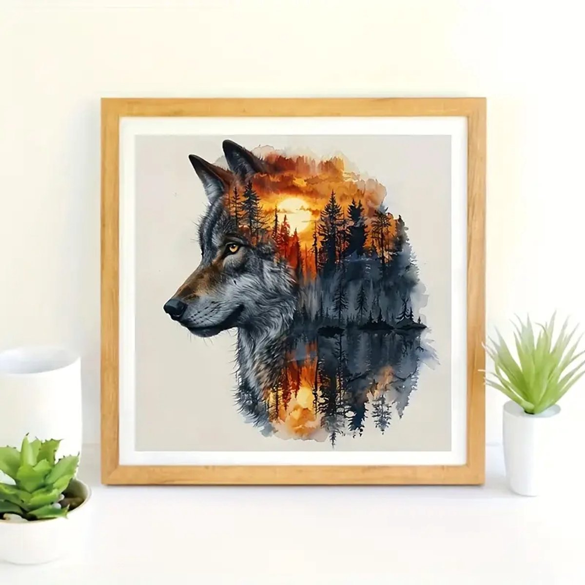 5D Diamond Painting Wolf bij Zonsondergang voor Volwassenen - 20x20 cm - Complete DIY Mozaïek Set - Inclusief Steentjes, Canvas, Pen & Bakje - Wanddecoratie — afbeelding 5