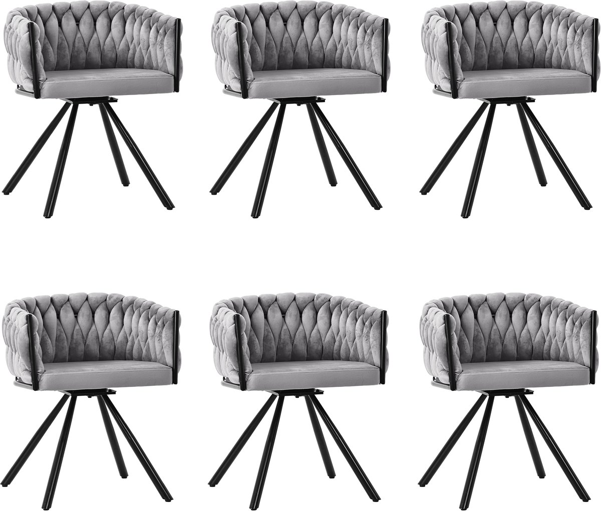 MUVANO Fluwelen Eetkamerstoel Grijs - Eetkamerstoelen Set Van 6 - Gestoffeerde Stoel - 150kg Draagvermogen - 360 Graden Draaibaar - Eetkamer - Grijs