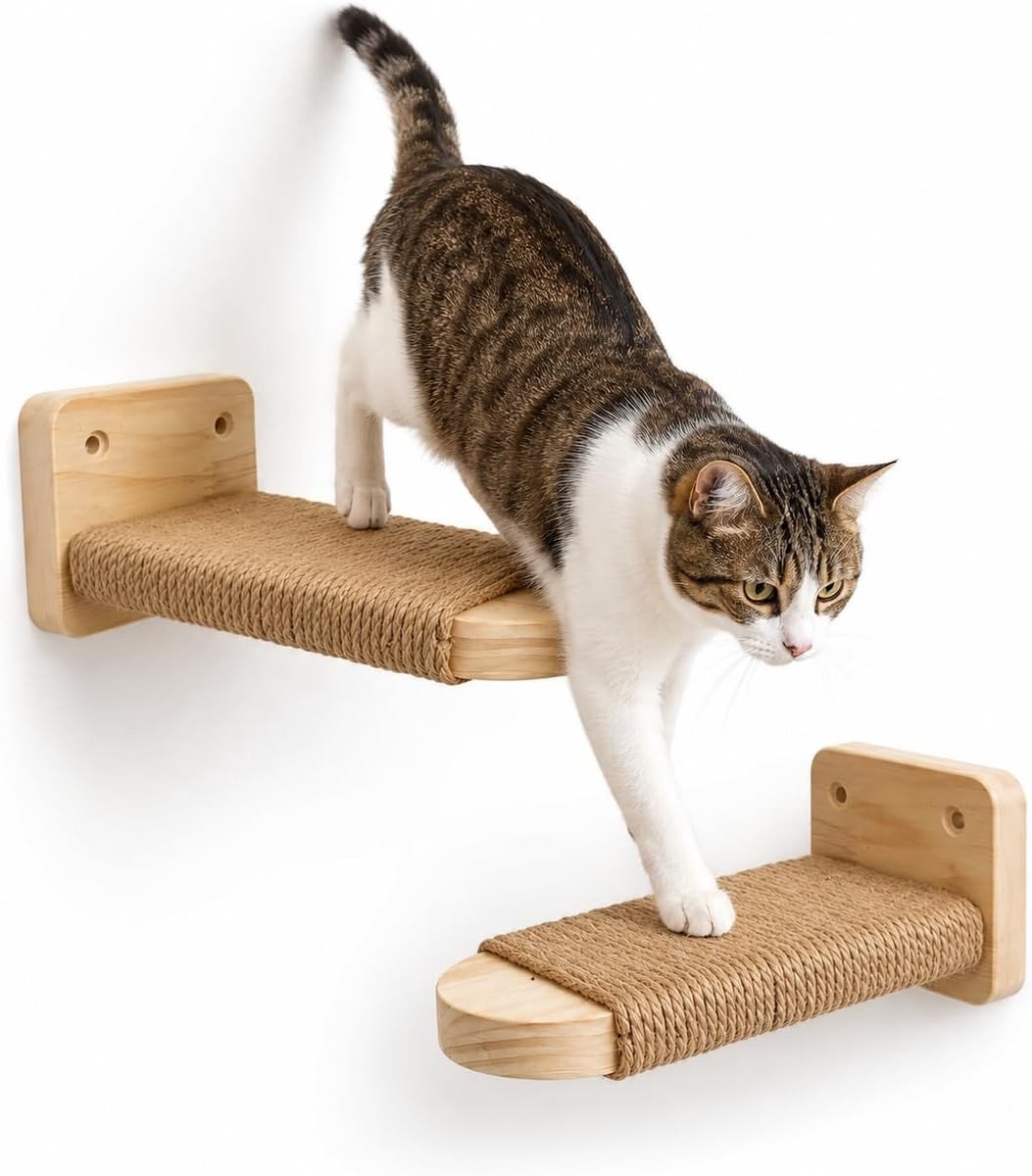 Klimwand voor Katten met Jute Touw en Robuuste Rubberhouten Constructie, Tot 15 kg, Ideaal voor Krabben en Spelen