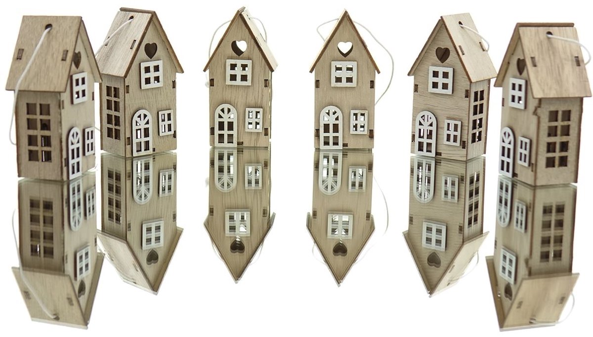 POSIWIO Hangertjes Huisje Wit Naturel 4 x 3 x 8 cm - 6 stuks