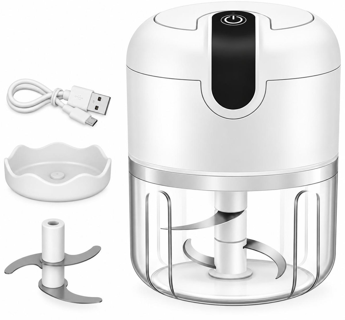 COCHO® Hakmolen elektrische - USB oplaadbal - Mini Portable Chopper - 250ml - Wit - Groentesijder