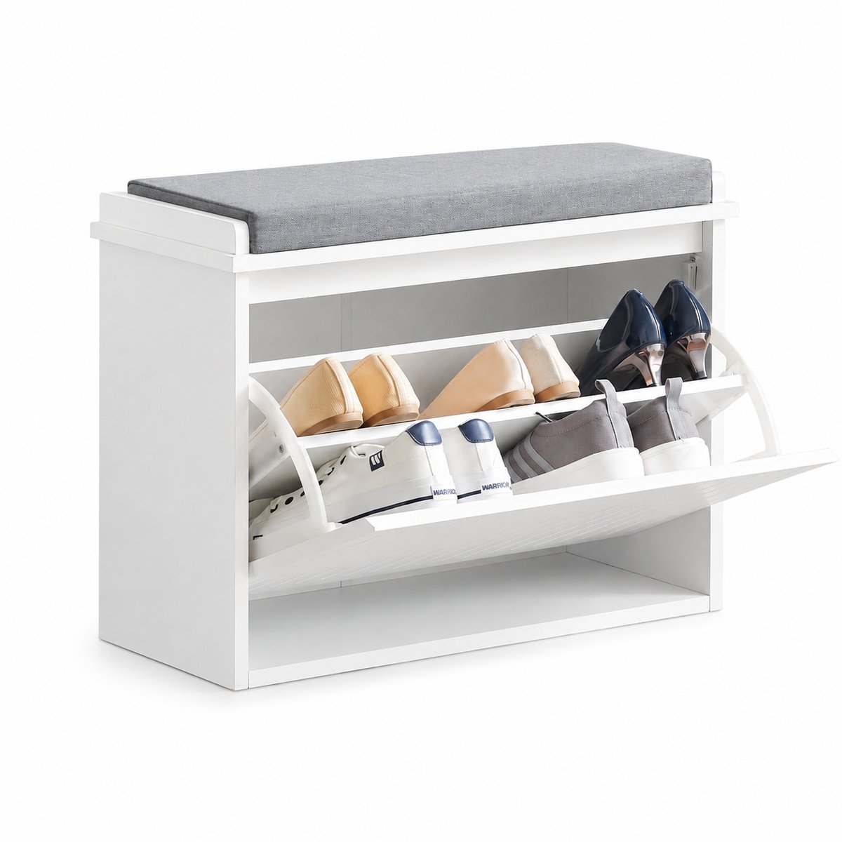 SoBuy Schoenenkast met Zitkussen - 62 x 26 x 46 cm - Schoenenbank met Klep - Wit MDF - 2 Vakken - Tot 150 kg