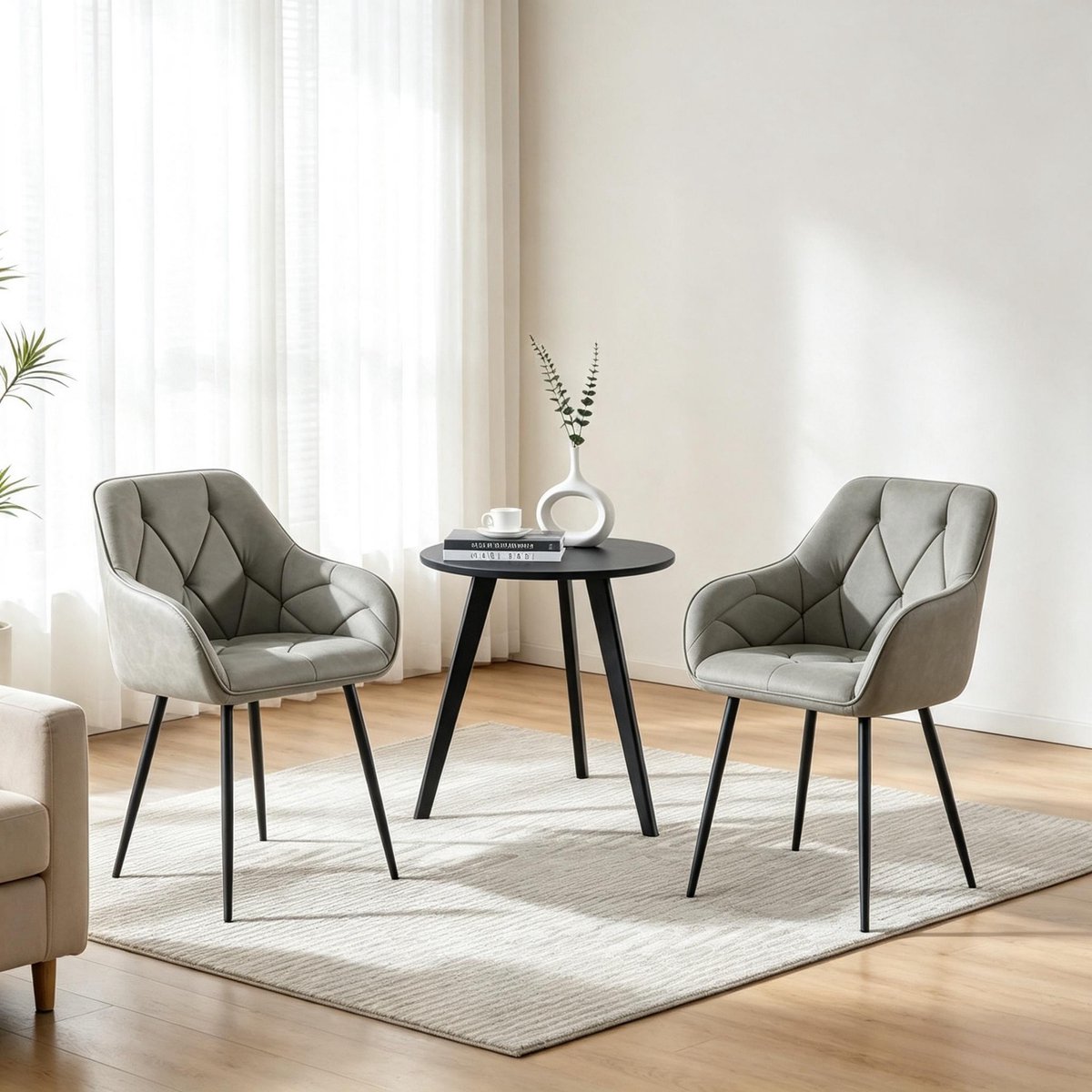 Moderne Eetkamerstoel Set Van 2 Ergonomisch Met Armleuningen Kunstleer Donkergrijs Voor Woonkamer Eetkamer En Studiekamer