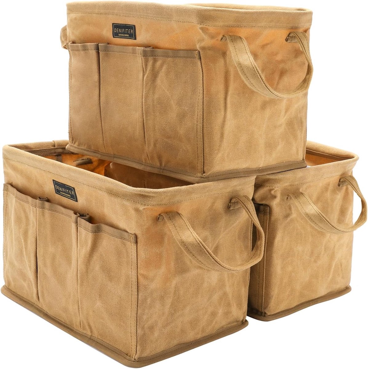 Gewaxt Canvas Gereedschapstas - Kaki - 33 x 20 x 20 cm - Duurzame Opvouwbare Tas met Handgrepen - Voor Gereedschap