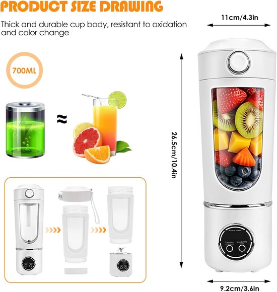 Draagbare mixer/blender/smoothie maker 700 ml mini-staande mixer Mini-blender met 12 messen van roestvrij staal, met reisdeksel, voor keuken, sportschool, kantoor — afbeelding 4