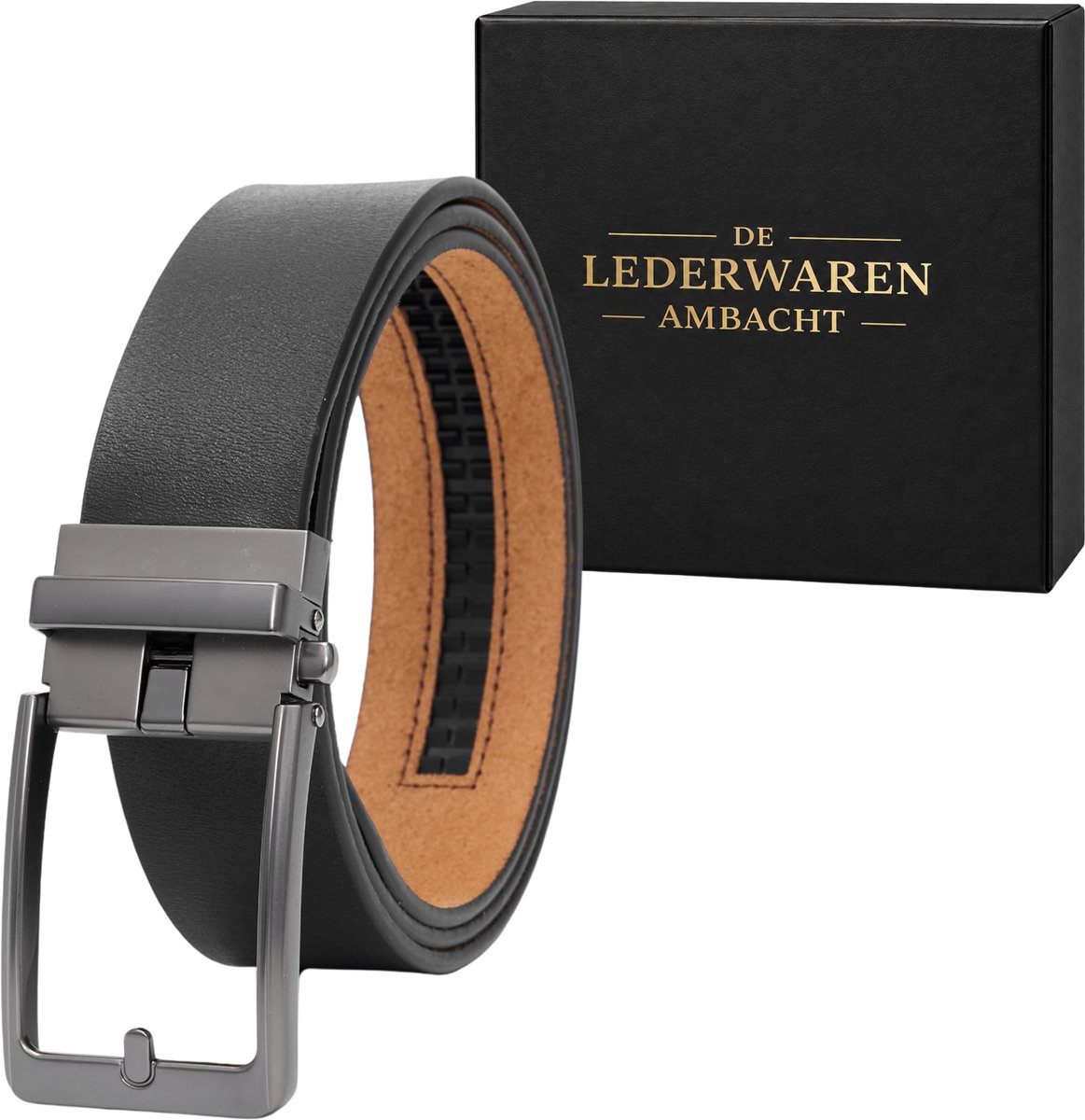 De Lederwaren Ambacht - Riem Heren - Splitleer met Automatische Gesp - Verstelbaar Maat 90 t/m 135 - Zwart