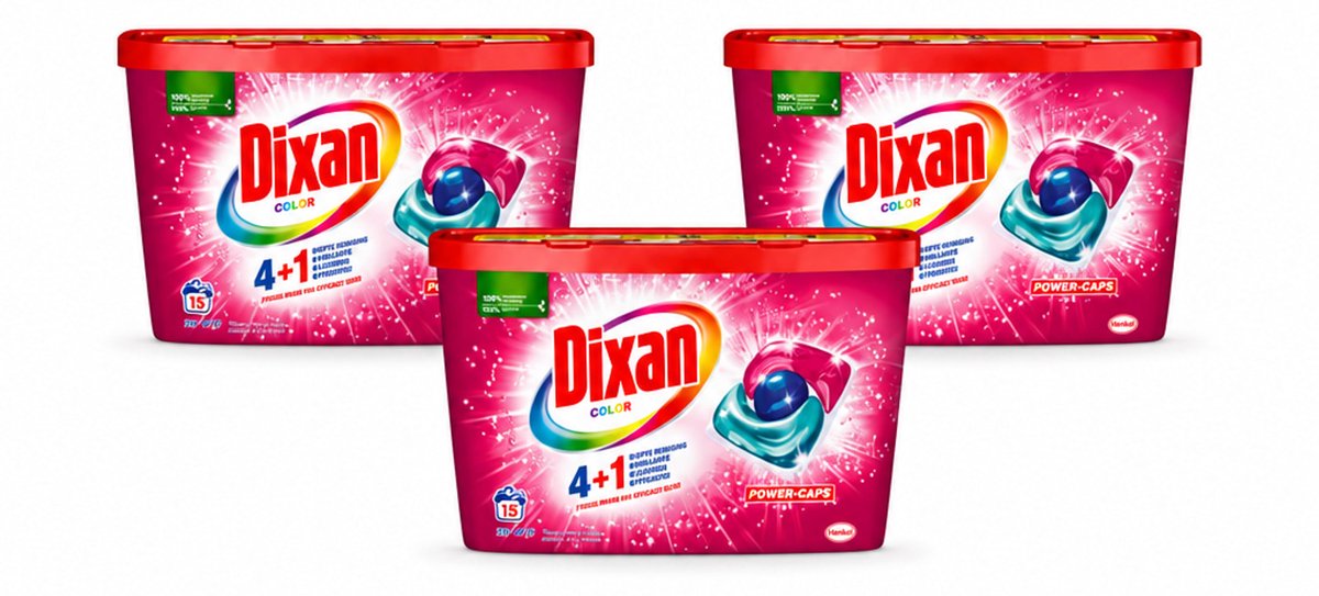 3 x Dixan - Wasmiddelcapsules - Voor gekleurde was - 15 wasbeurten - Bulkverpakking - 3 stuks