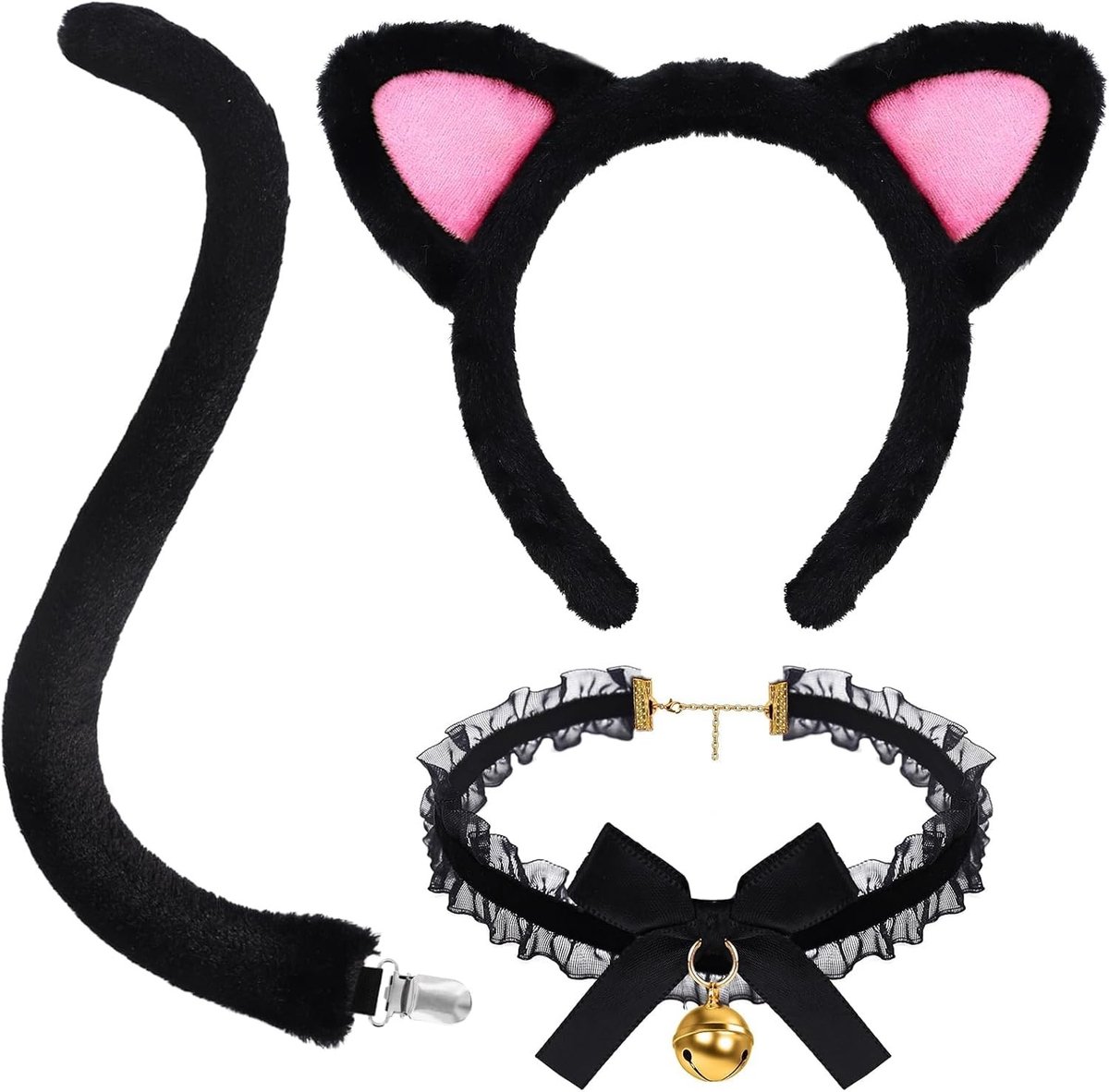 Dameskostuum voor kattenliefhebbers, inclusief accessoires voor dierenfeestjes en verkleedpartijen