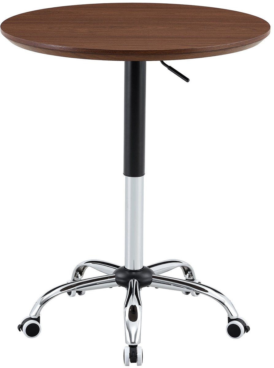 Merax Verstelbare Bijzettafel op Wielen Ø70 cm – Ronde Tafel met Houtlook Blad – In Hoogte Verstelbaar – Verrijdbare Tafel voor Kantoor - Keuken & Woonkamer – Walnootkleur