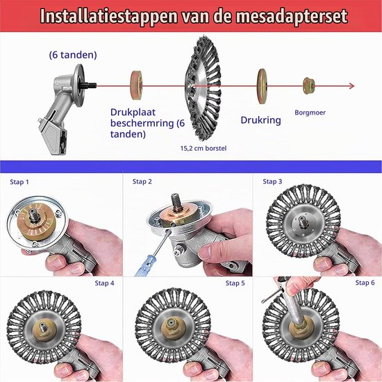 2 stuks onkruidborstels voor bosmaaier, 15 cm + 8 cm, draadborstel, met onkruidborstel — afbeelding 4