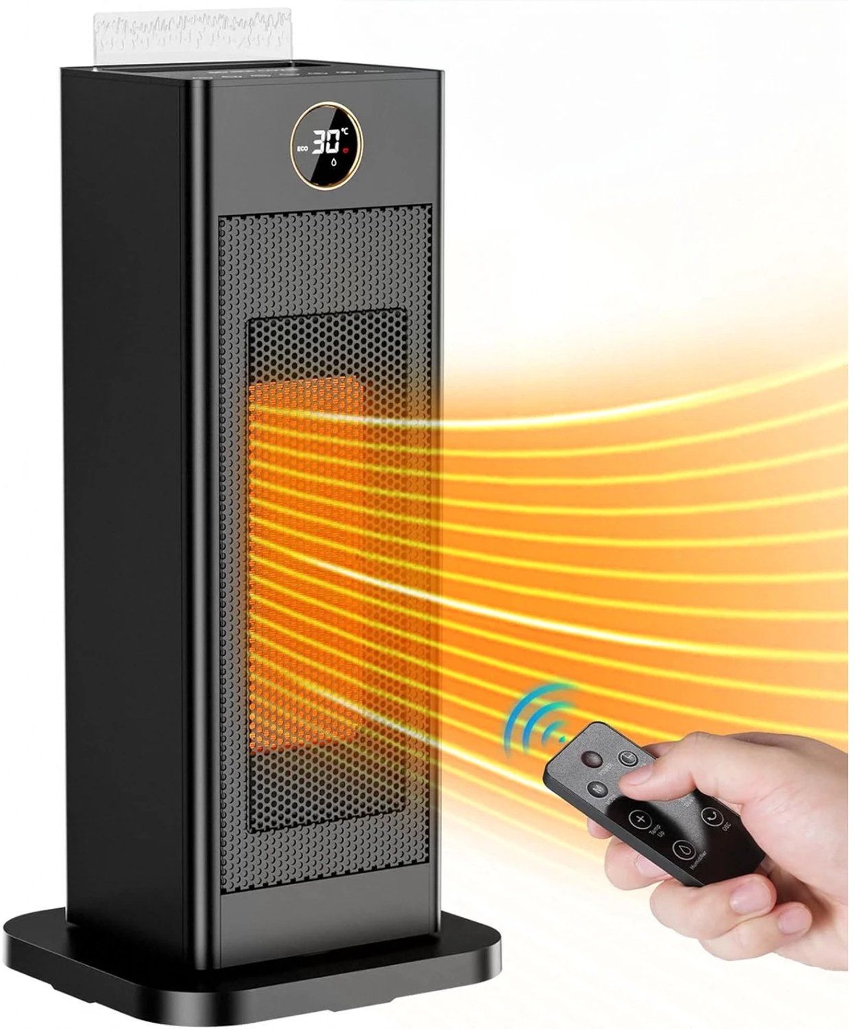 Elektrische Keramische Kachel Zwart – PTC Ventilatorkachel met Thermostaat & Luchtbevochtiger – 90° Oscillerende Kachel met ECO-Modus – Stille Compacte Heater voor Binnen