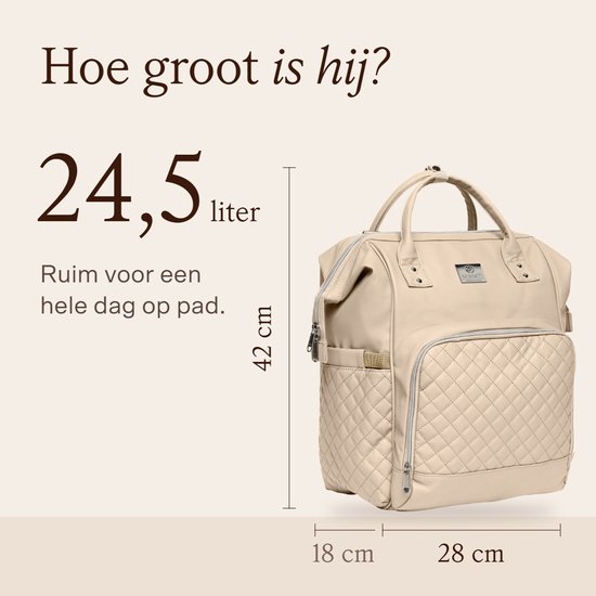 MIMMTI Luiertas Rugzak 2.0 Premium - Blijft vanzelf open - 24,5 L - Incl. verschoonmatje, warmhouder en clips - Beige — afbeelding 4