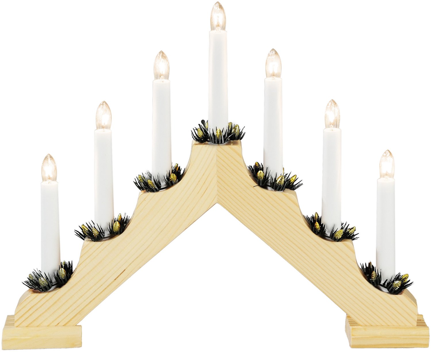 Konstsmide Kaarsenbrug - 2x - naturel - hout - met LED verlichting - 7 led lampjes - 38 x 30 x 5,5 cm - kandelaar - kerstkandelaar – foto 3