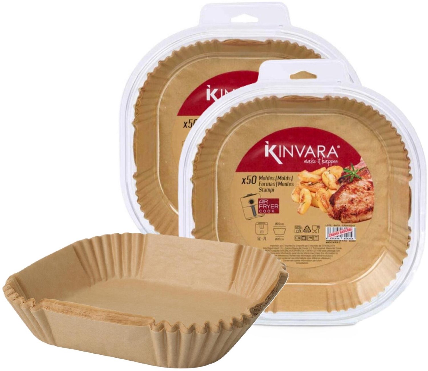 Kinvara Airfryer bakpapier - vierkant - 24 x 24 x 5 cm - anti kleef - bakfolie - 100x vellen - hittebestendig