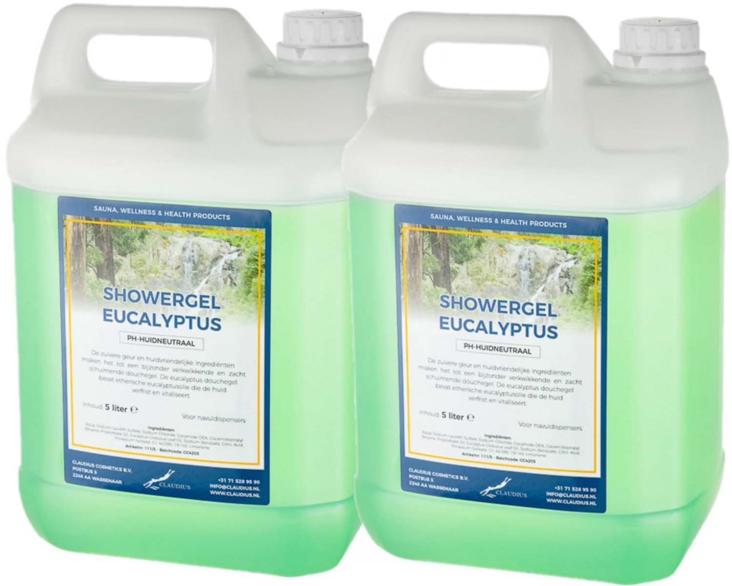 Claudius Douchegel Eucalyptus 5 liter - set van 2 stuks - showergel - navulling - voordeelverpakking
