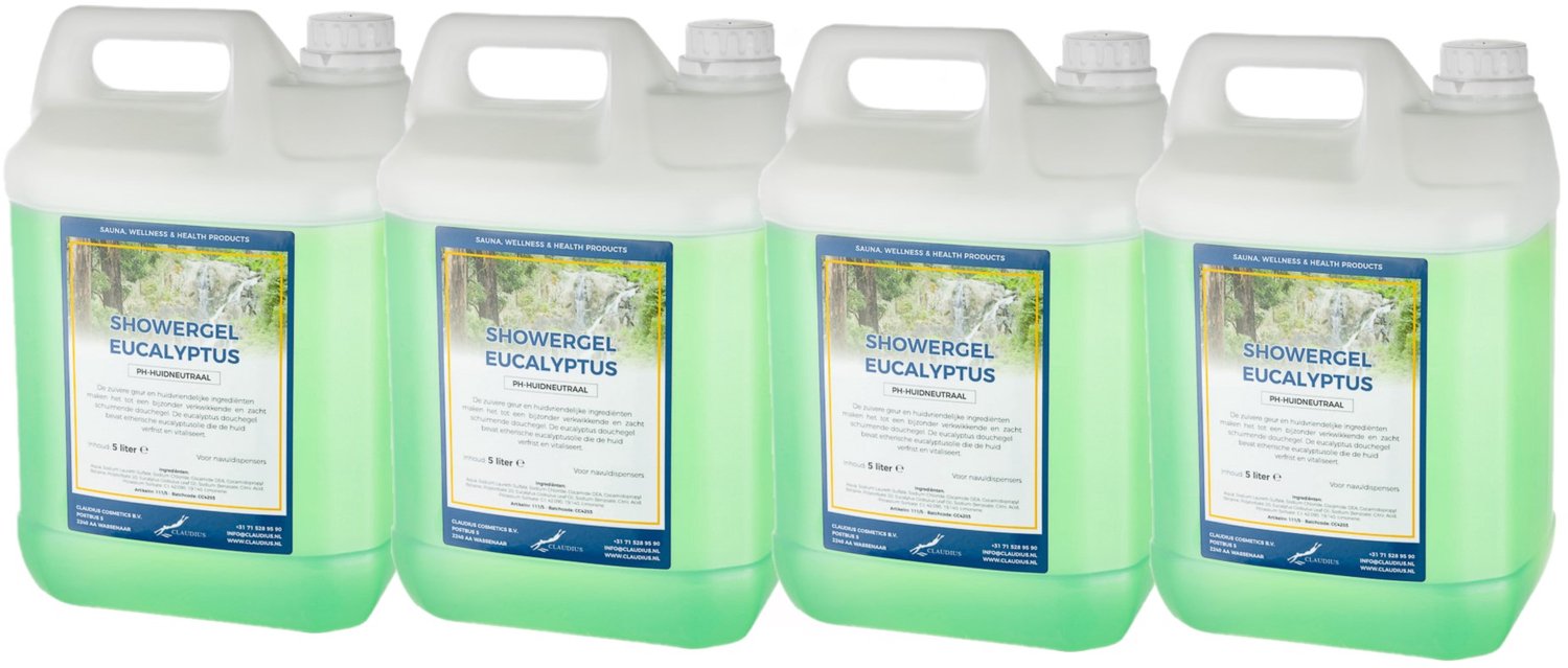 Claudius Douchegel Eucalyptus 5 liter - set van 4 stuks - showergel - navulling - voordeelverpakking