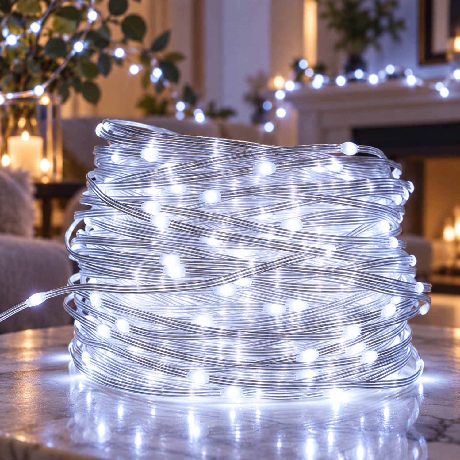 Rosnek Lichtsnoer Kerstverlichting 400 LED 50 m - Lichtslinger Buiten met IP44 Adapter - 8 Lichtstanden & Geheugenfunctie - Fairy Lights & Tuinverlichting voor Gevel, Tuin & Restaurant - Wit