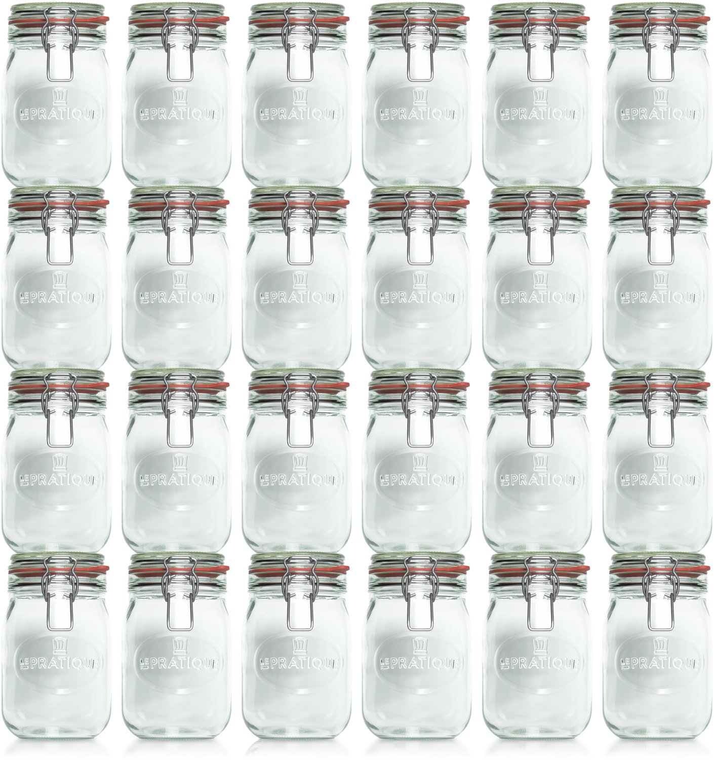 Le Pratique 1000ml Weckpotten Set (24x 1000ml) | OP=OP XL VOORDEELSET | 24 Weckpotten van 1000 ML | Premium A-kwaliteit | Robuust en Voedselveilig | Ideaal als voorraadpot, inmaakpot of conserveerpot | Made in France