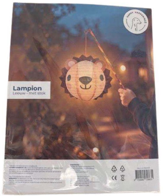 Leeuw Lampion met Stok - Beige - 24x24cm - Plastic en Papier - Verjaardag Versiering - Feest Decoratie - Sint Maarten Lampionnen — afbeelding 3