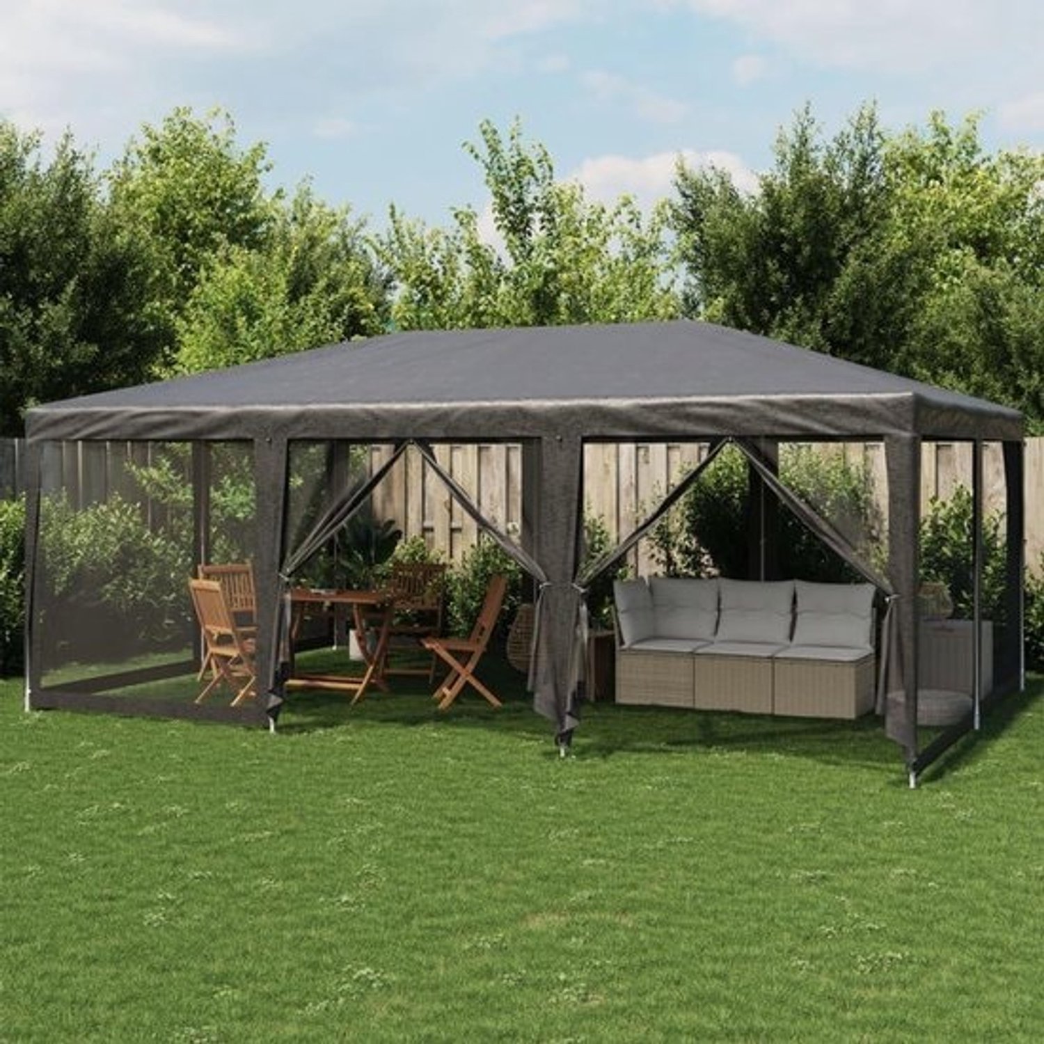Partytent met wanden - Feestpaviljoen - Voor buitenfeesten - Waterdicht HDPE-materiaal - 6 x 4 meter - Antraciet