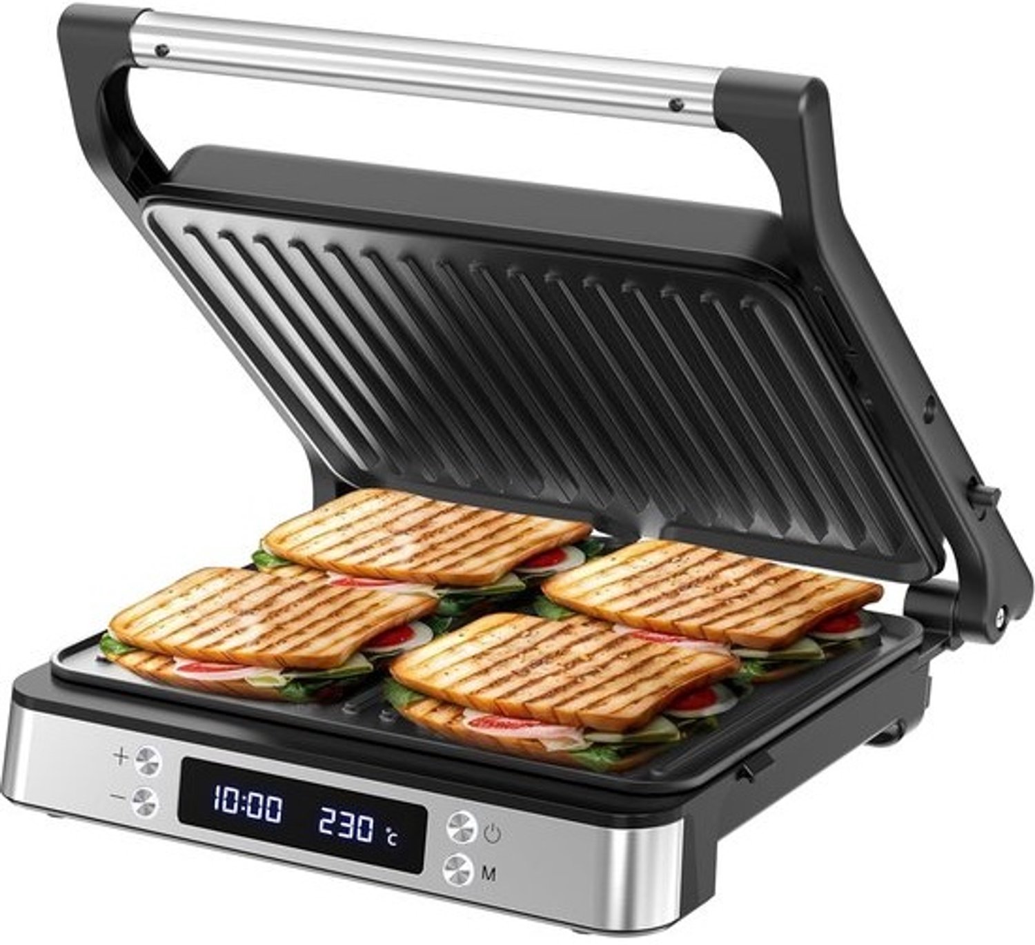 XL-tostiapparaat - Paninigrill - Tosti's bereiden - PFAS vrij - Voor 4 tosti's - Silver