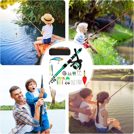Kindervishengel -Visset voor kinderen - Hengelset -startersset - Vishengel set voor kinder -1,8 m telescopisch - Hengel met molen en aas - Telescopische hengel van koolstofvezel en molen - Visaccessoires - voor kinderen van 3 tot 10 jaar — afbeelding 5