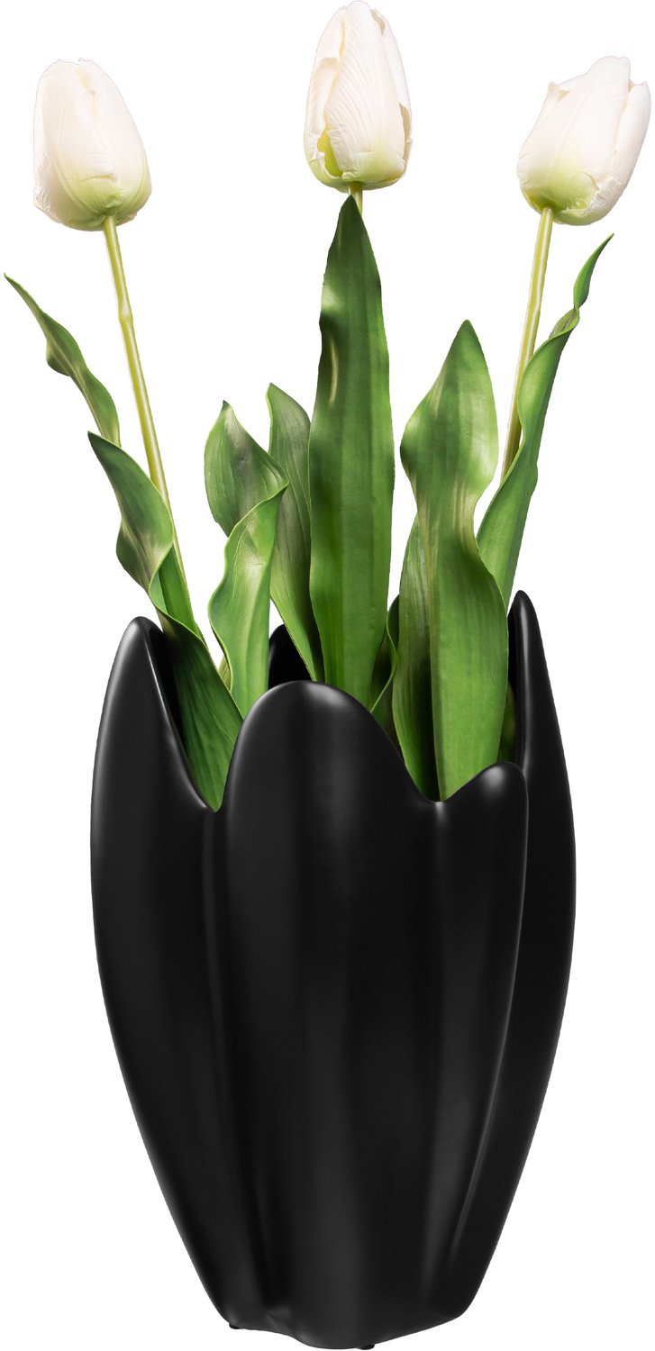 QUVIO Vaas geplooid design - Bloemenvaas - Siervaas - Voor droogbloemen - Woondecoratie - Organische vorm - Japandi - Keramiek - Zwart