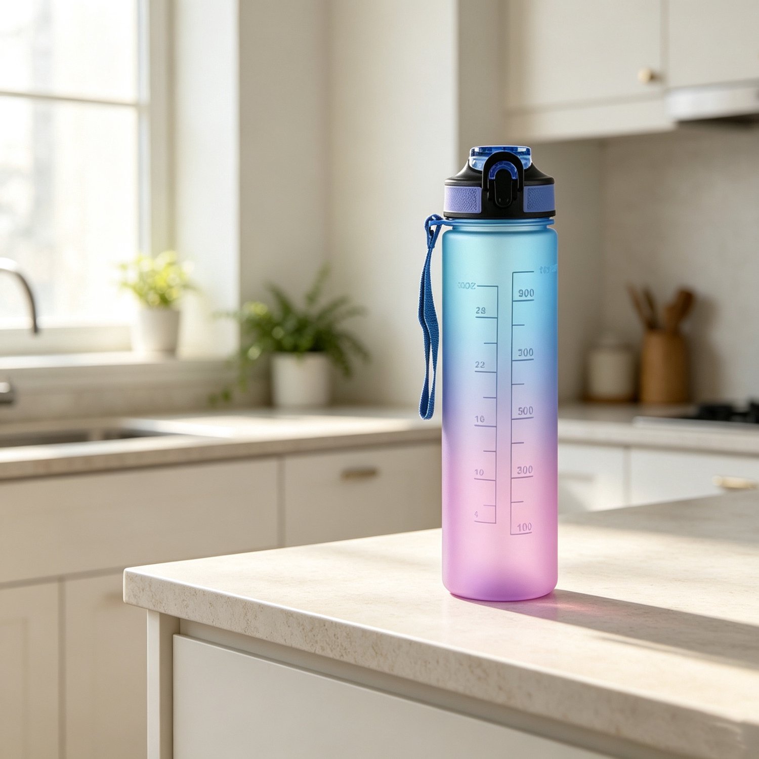1000 ml rietjesbeker met kleurverloop in blauw grote inhoud stijlvol ontwerp hittebestendig draagbare plastic theebeker