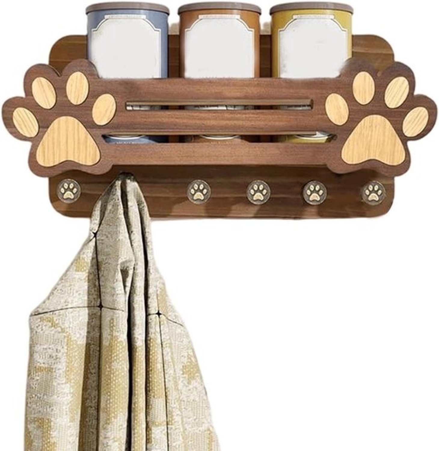 Hondenriemhanger - Muurhaakorganizer - Huisdierbenodigdheden - Zes haken - 34 cm breed - Bruin