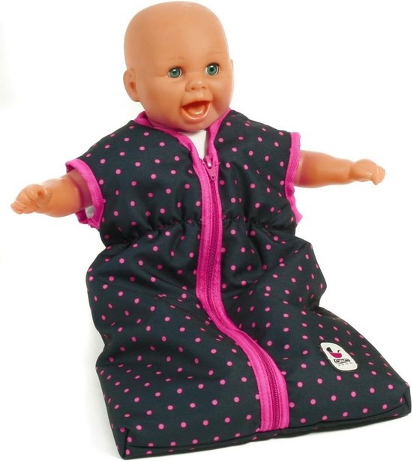 Poppenslaapzak met stippen - Voor poppen tot 55 cm - Blauw/roze