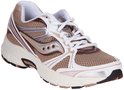 Driekwart aanzicht van de bruine Saucony Grid Legacy sneaker met mesh bovenwerk en witte veters.