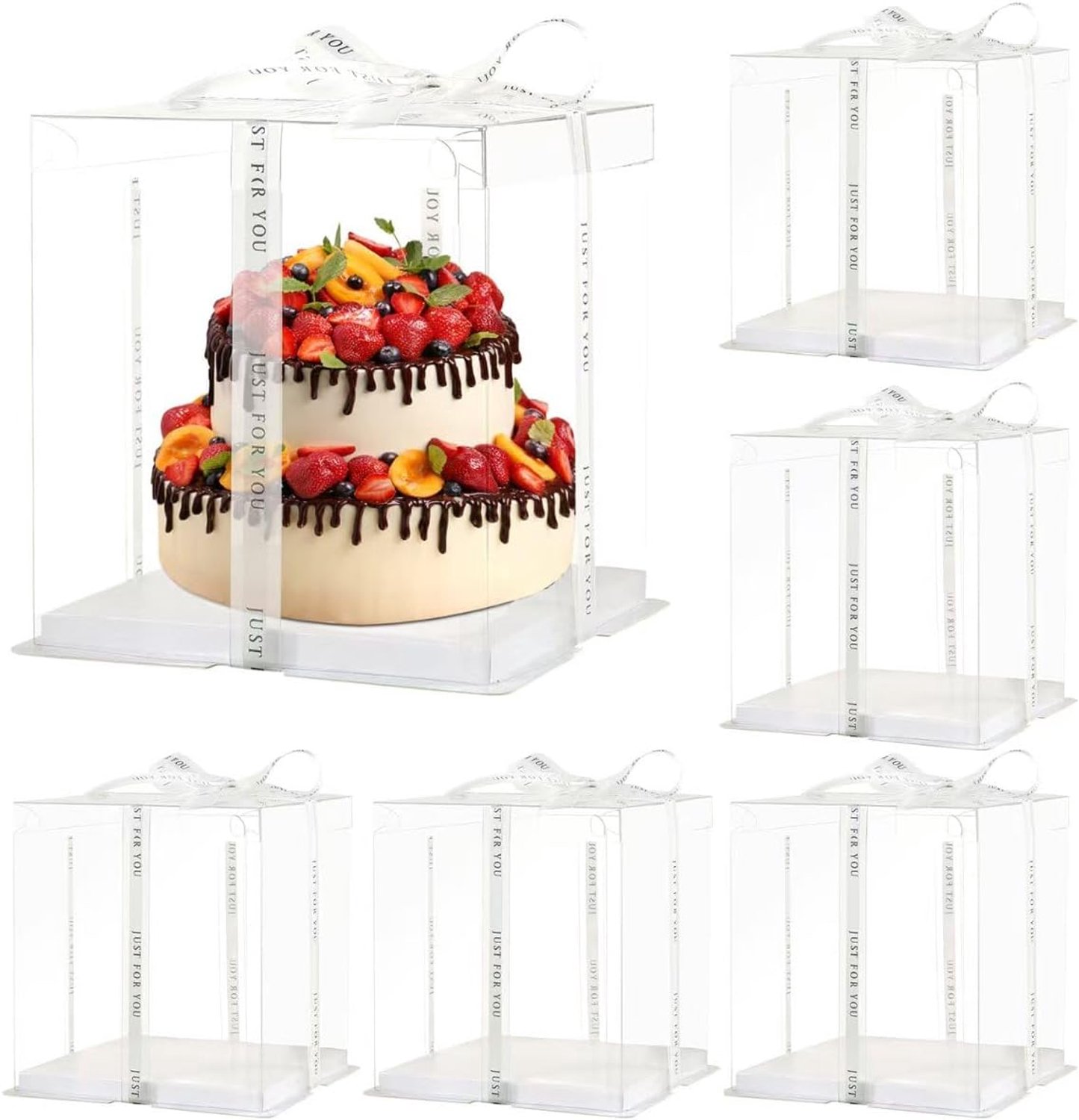 KZQ 5 Stuks Transparante taartdoos – Doorzichtige geschenkdoos – Inclusief lint – 26 x 26 x 24 cm – Wit