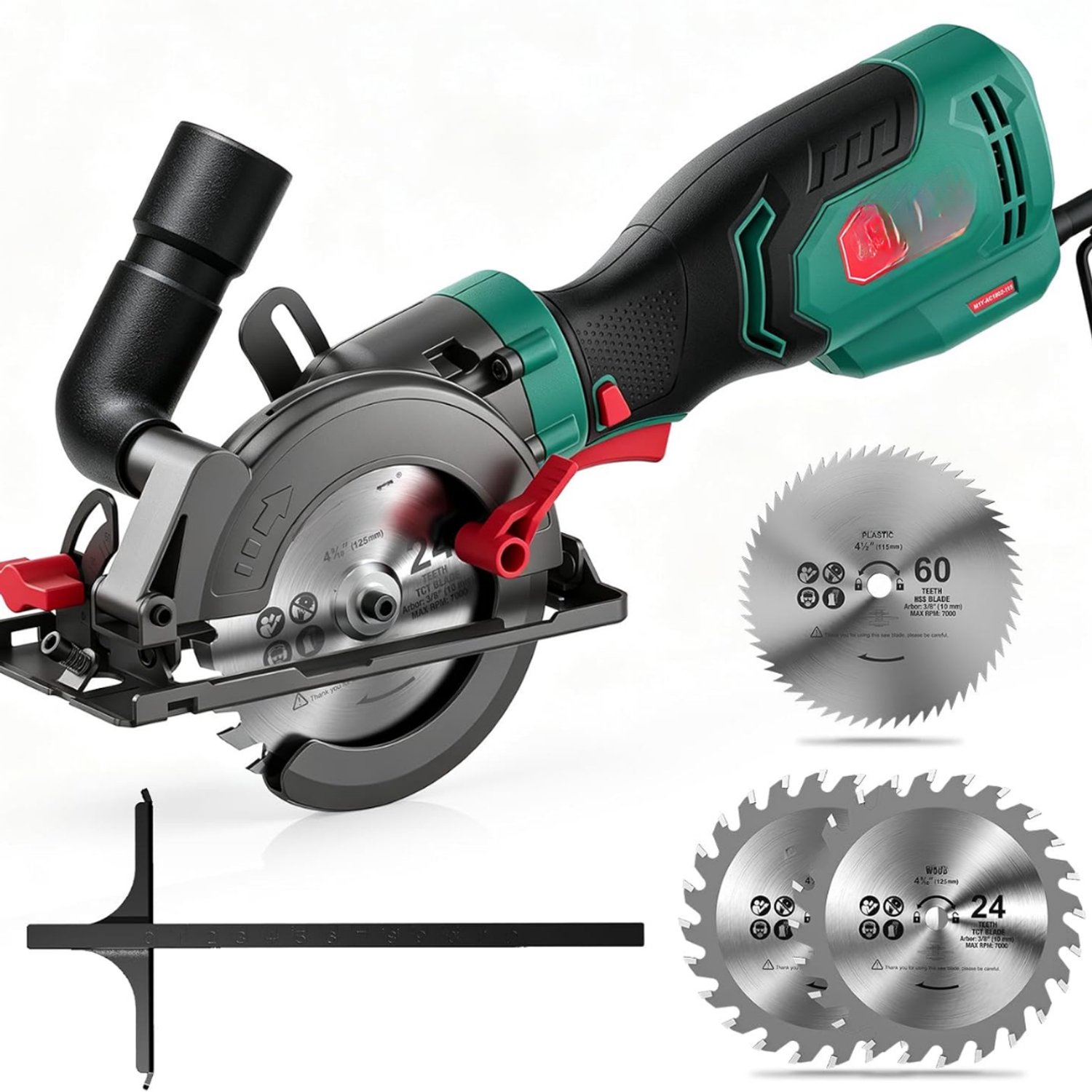 Levo® Krachtige Handcirkelzaag 750W met 6 Zaagbladen en Geleiderail - Groen en Zwart - 42cm x 32cm x 13cm